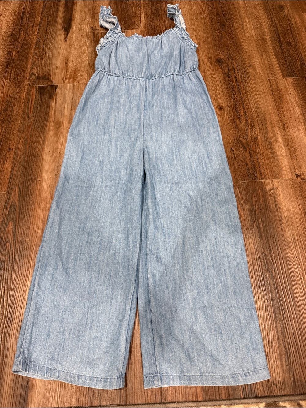 Old Navy Light Blue Wide-Leg Chambray Jumpsuit with Ruffle Straps